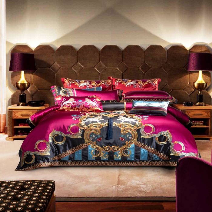 91家纺网 家纺一手货源 找家纺 至爱今生 新款锦缎色织多件套 最琉丽—玫红