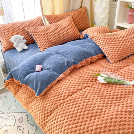 91家纺网 家纺一手货源 找家纺 如一 2023新款提花豆豆绒牛奶绒四件套 豆豆焦糖