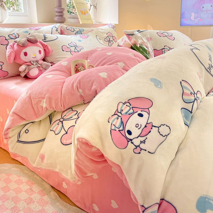 91家纺网 家纺一手货源 找家纺 （总）金爱家2023正版三丽鸥授权卡通加厚高克重牛奶绒四件套