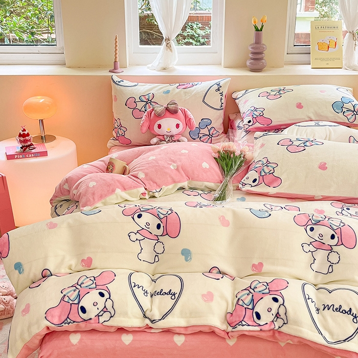 91家纺网 家纺一手货源 找家纺 （总）金爱家2023正版三丽鸥授权卡通加厚高克重牛奶绒四件套