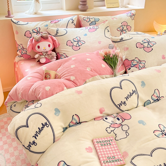 91家纺网 家纺一手货源 找家纺 （总）金爱家2023正版三丽鸥授权卡通加厚高克重牛奶绒四件套