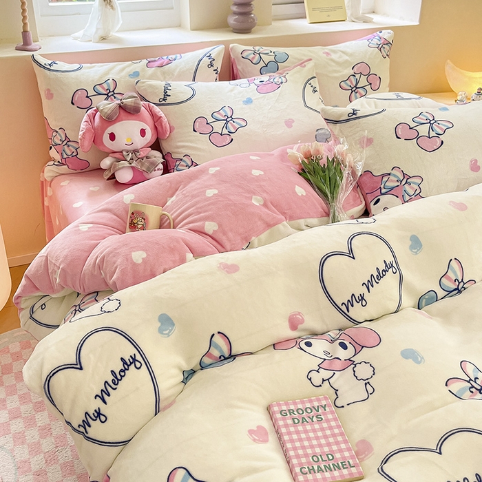 91家纺网 家纺一手货源 找家纺 （总）金爱家2023正版三丽鸥授权卡通加厚高克重牛奶绒四件套