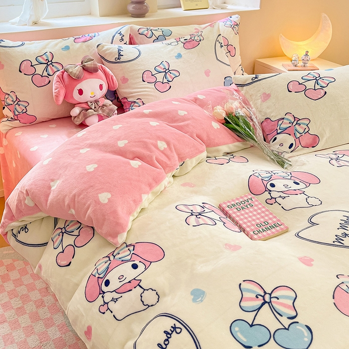 91家纺网 家纺一手货源 找家纺 （总）金爱家2023正版三丽鸥授权卡通加厚高克重牛奶绒四件套