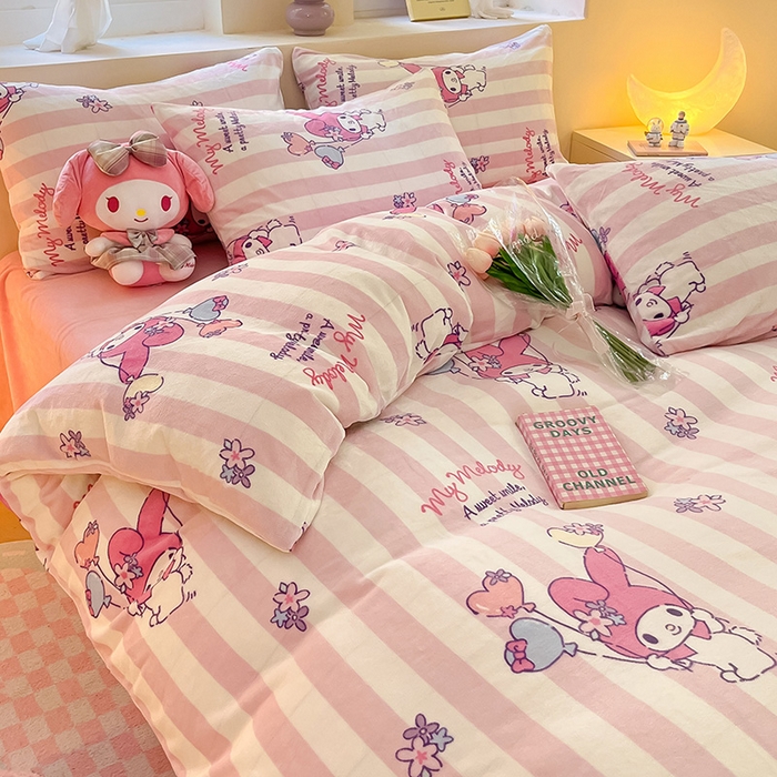 91家纺网 家纺一手货源 找家纺 金爱家 2023新款正版三丽鸥授权卡通加厚高克重牛奶绒四件套 绒三丽鸥-花花美乐蒂