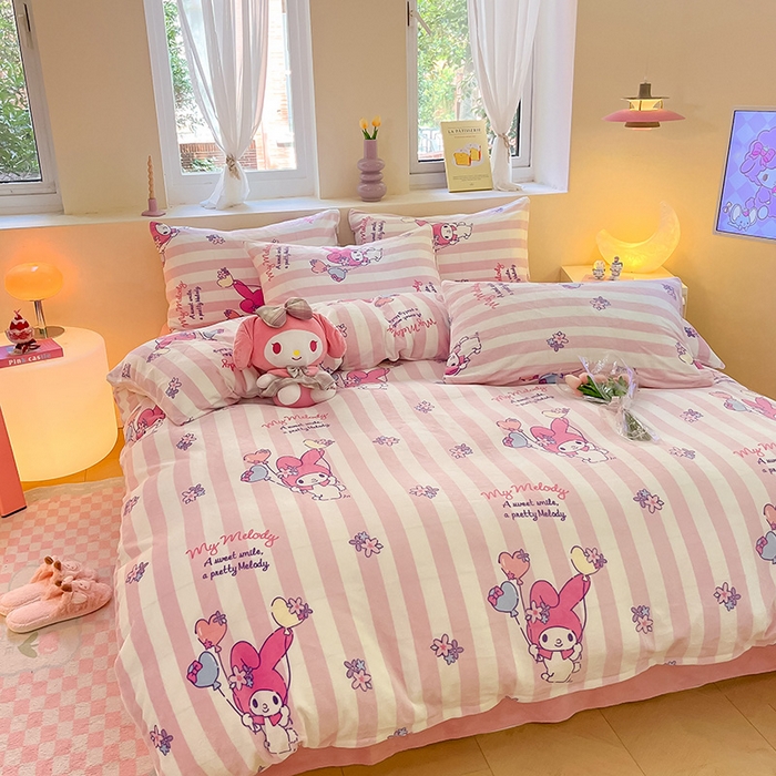 91家纺网 家纺一手货源 找家纺 金爱家 2023新款正版三丽鸥授权卡通加厚高克重牛奶绒四件套 绒三丽鸥-花花美乐蒂
