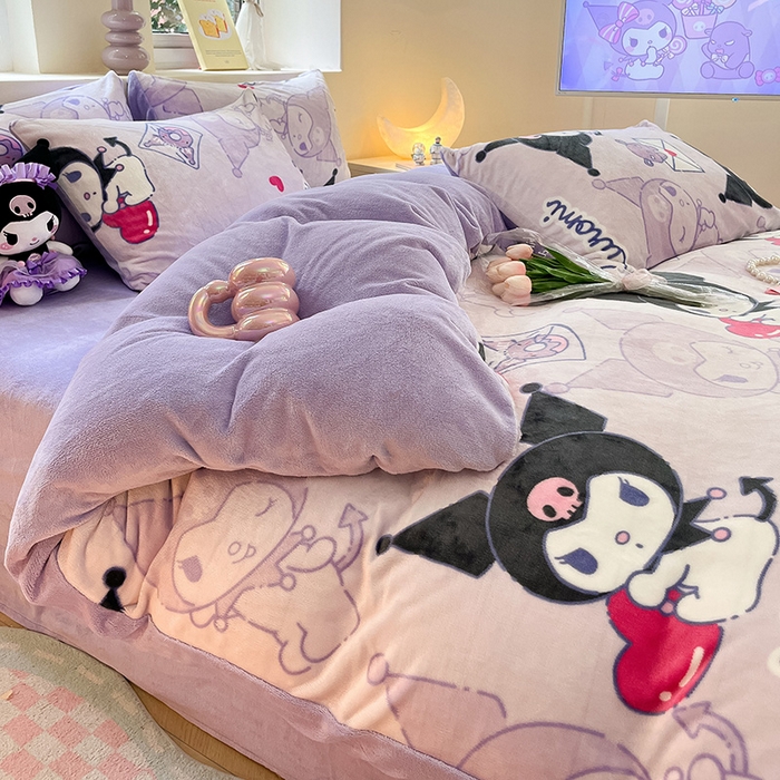 91家纺网 家纺一手货源 找家纺 金爱家 2023新款正版三丽鸥授权卡通加厚高克重牛奶绒四件套 绒三丽鸥-梦幻库洛米