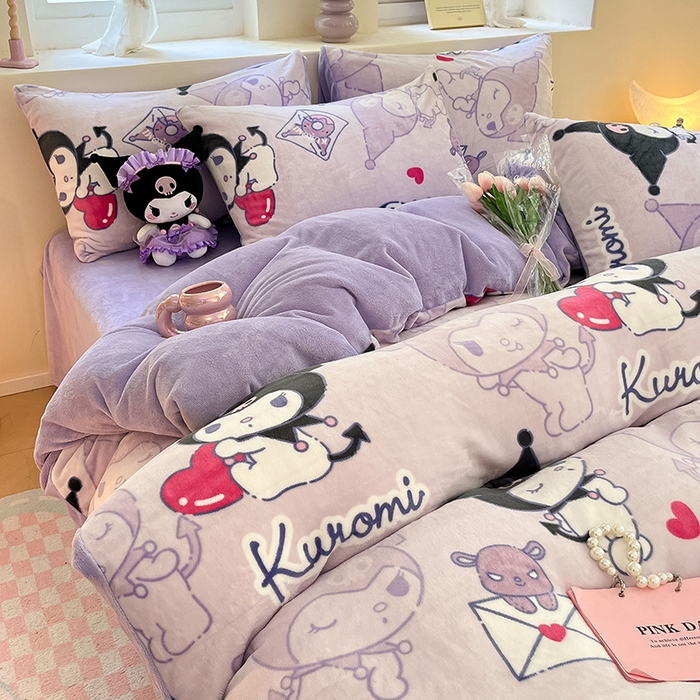 91家纺网 家纺一手货源 找家纺 金爱家 2023新款正版三丽鸥授权卡通加厚高克重牛奶绒四件套 绒三丽鸥-梦幻库洛米