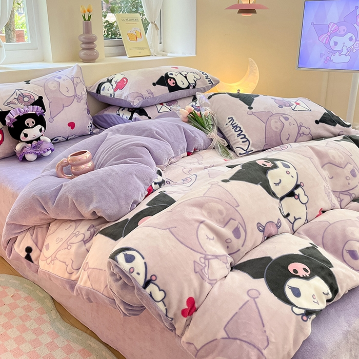 91家纺网 家纺一手货源 找家纺 金爱家 2023新款正版三丽鸥授权卡通加厚高克重牛奶绒四件套 绒三丽鸥-梦幻库洛米