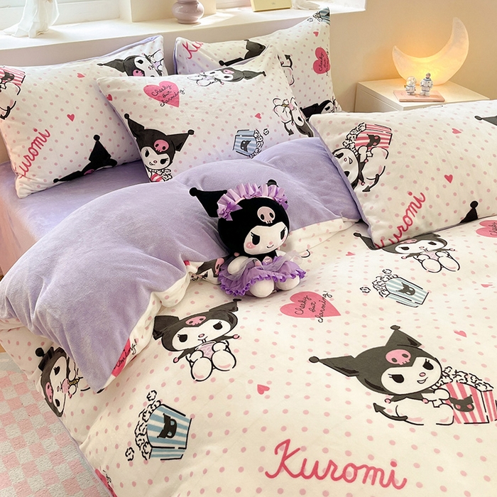 91家纺网 家纺一手货源 找家纺 金爱家 2023新款正版三丽鸥授权卡通加厚高克重牛奶绒四件套 绒三丽鸥-奶油库洛米