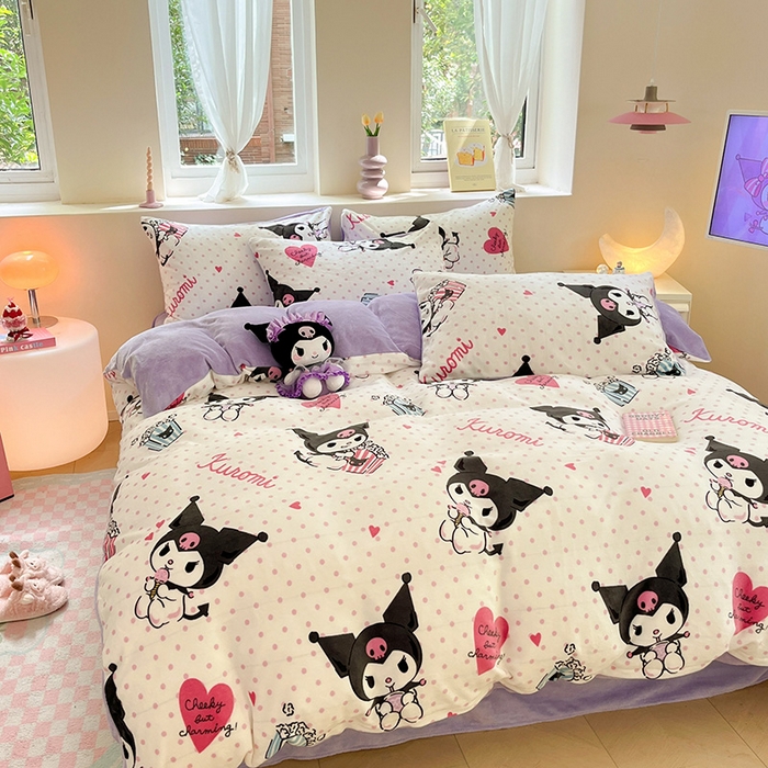 91家纺网 家纺一手货源 找家纺 金爱家 2023新款正版三丽鸥授权卡通加厚高克重牛奶绒四件套 绒三丽鸥-奶油库洛米