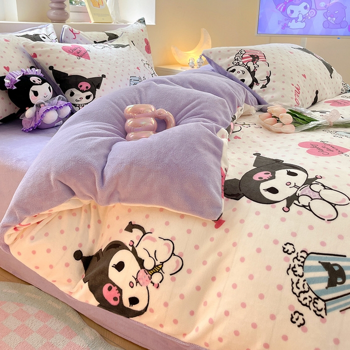 91家纺网 家纺一手货源 找家纺 金爱家 2023新款正版三丽鸥授权卡通加厚高克重牛奶绒四件套 绒三丽鸥-奶油库洛米