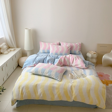 潘朵拉 2023新款秋冬ins韩风专版印花保暖兔兔毛绒四件套 海盐芝士