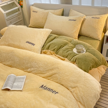 91家纺网 家纺一手货源 找家纺 （总）梦幻之城 2023新款北极绒+牛奶绒双拼刺绣款四件套-凯勒