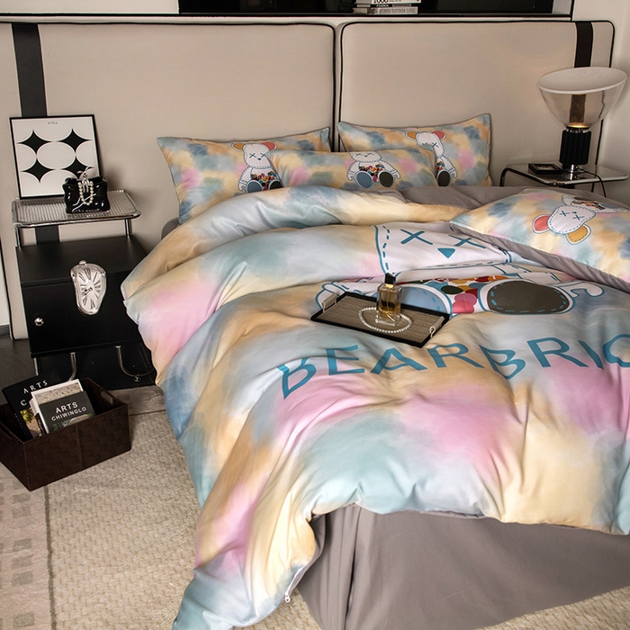 91家纺网 家纺一手货源 找家纺 色鬼 2023新款直播爆款网红款四季棉四件套 七彩熊