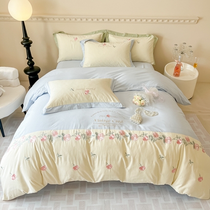 91家纺网 家纺一手货源 找家纺 （总）懒猫家纺 2024新款【凡尔赛花园】全棉磨毛绣花四件套