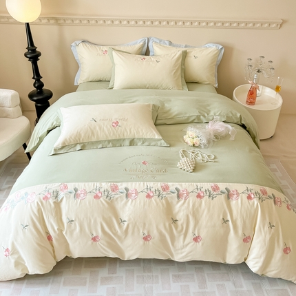 91家纺网 家纺一手货源 找家纺 （总）懒猫家纺 2024新款【凡尔赛花园】全棉磨毛绣花四件套