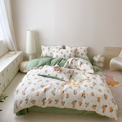 潘朵拉 2023新款秋冬ins韩风专版印花保暖兔兔毛绒四件套 梨花