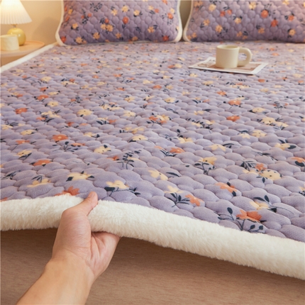 喜居 2023新款宽包印花牛奶绒床垫床褥子床褥垫薄床垫子 紫色蔷薇