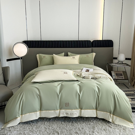 91家纺网 家纺一手货源 找家纺 （总）懒猫家纺 2024新款【H】简约高密度全棉磨毛刺绣四件套