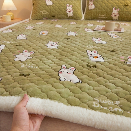 喜居 2023新款宽包印花牛奶绒床垫床褥子床褥垫薄床垫子 甜蜜小兔
