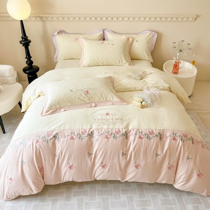 91家纺网 家纺一手货源 找家纺 （总）懒猫家纺 2024新款【凡尔赛花园】全棉磨毛绣花四件套