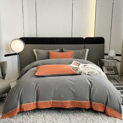 91家纺网 家纺一手货源 找家纺 （总）懒猫家纺 2024新款【H】简约高密度全棉磨毛刺绣四件套