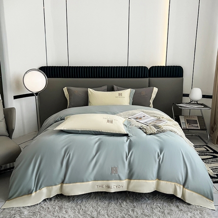 91家纺网 家纺一手货源 找家纺 （总）懒猫家纺 2024新款【H】简约高密度全棉磨毛刺绣四件套