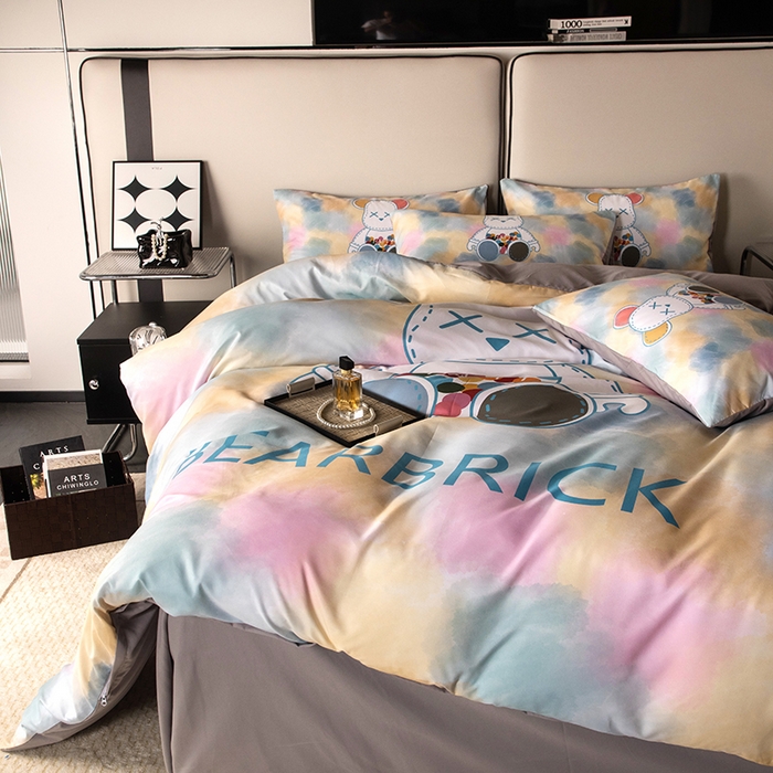 91家纺网 家纺一手货源 找家纺 色鬼 2023新款直播爆款网红款四季棉四件套 七彩熊