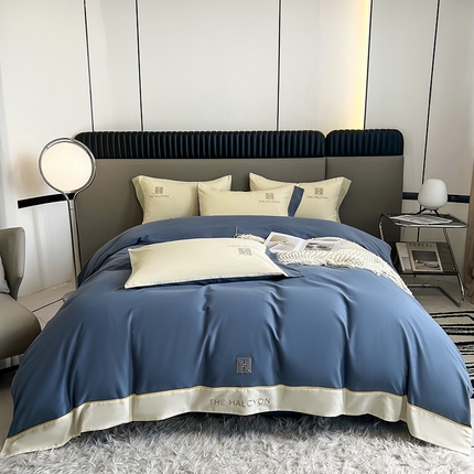 91家纺网 家纺一手货源 找家纺 （总）懒猫家纺 2024新款【H】简约高密度全棉磨毛刺绣四件套