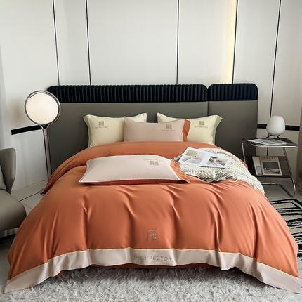 91家纺网 家纺一手货源 找家纺 （总）懒猫家纺 2024新款【H】简约高密度全棉磨毛刺绣四件套