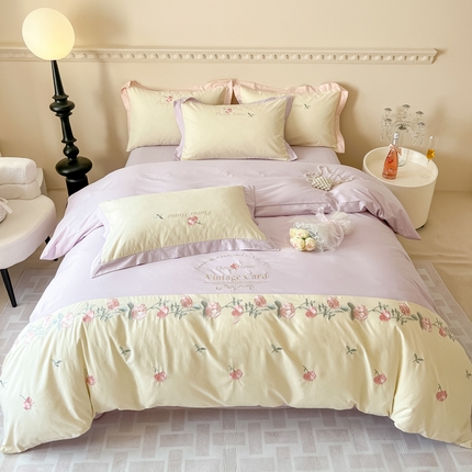 91家纺网 家纺一手货源 找家纺 （总）懒猫家纺 2024新款【凡尔赛花园】全棉磨毛绣花四件套