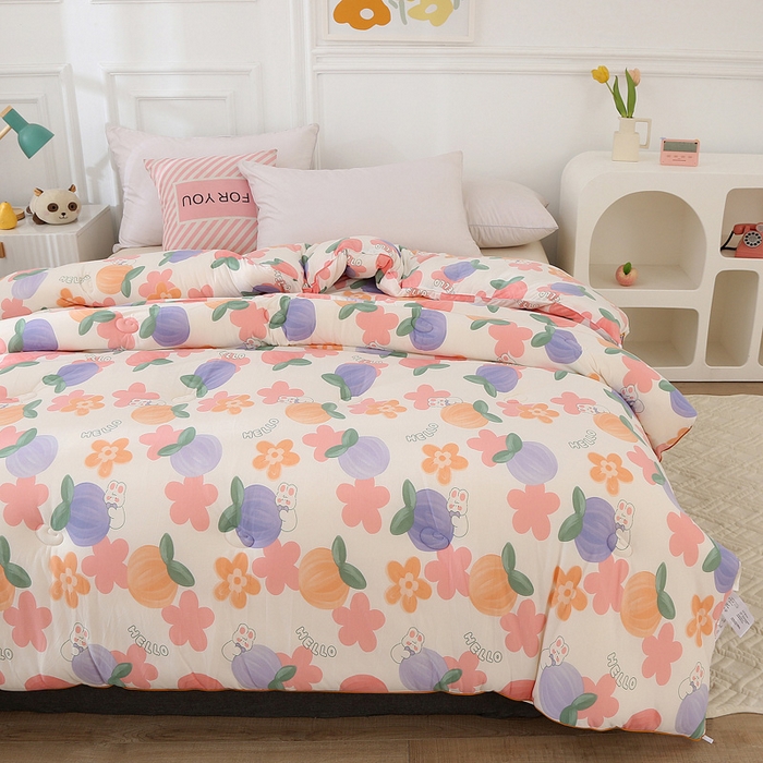 91家纺网 家纺一手货源 找家纺 薇玛仕 2025新款A类牛奶丝针织棉印花大豆被 兔桃桃