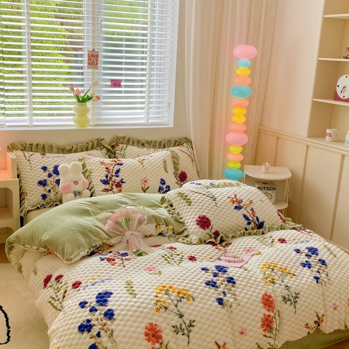 91家纺网 家纺一手货源 找家纺 星座 2025新款豆豆绒金龟绒四件套 繁花