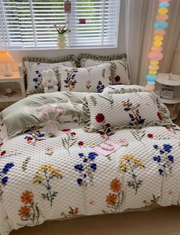 91家纺网 家纺一手货源 找家纺 星座 2025新款豆豆绒金龟绒四件套 繁花