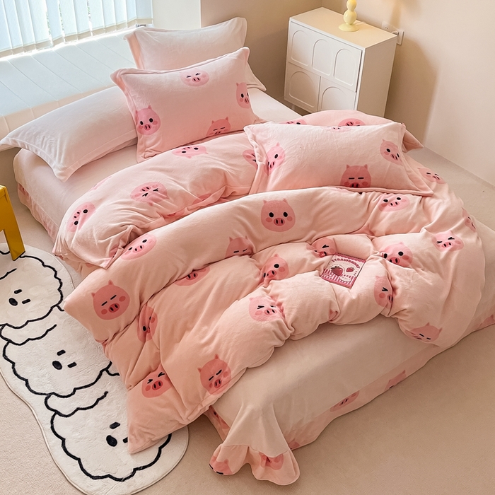 91家纺网 家纺一手货源 找家纺 （总）呗旺鹿 2023新款高克重印花牛奶绒四件套直播