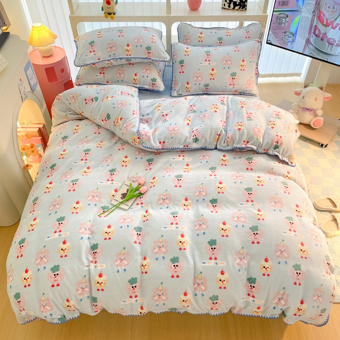 91家纺网 家纺一手货源 找家纺 安哆啦家纺 2024新款牛奶绒三角针四件套 奶酪芝士