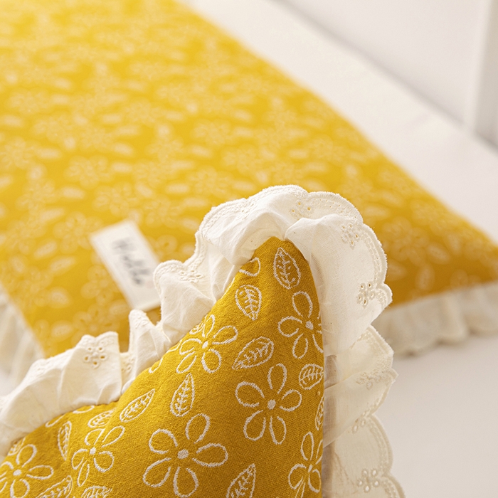 91家纺网 家纺一手货源 找家纺 织布人 2023新款荞麦枕全棉双层纱蕾丝花边全荞麦枕头护颈硬枕芯-水仙 水仙-浅黄