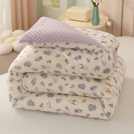 91家纺网 家纺一手货源 找家纺 薇玛仕 2023新款A类针织棉3D豆豆绒大豆被 豆豆绒-花间兔