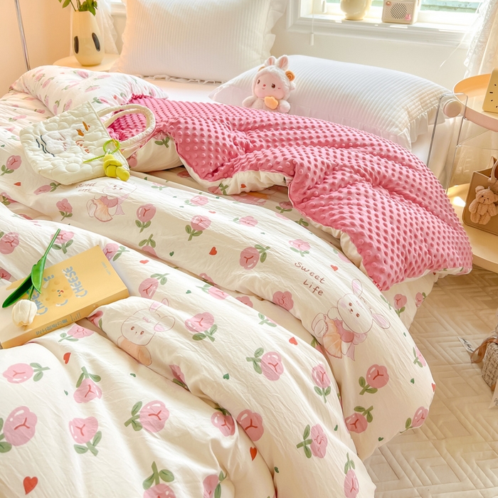 91家纺网 家纺一手货源 找家纺 居易简 2025新款水洗棉双层纱豆豆被 曼塔玫瑰