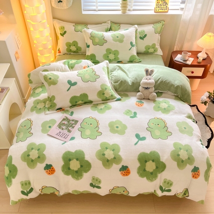 91家纺网 家纺一手货源 找家纺 逸尚阁 2024新款高克重牛奶绒印花四件套（包含买家秀） 快乐恐龙