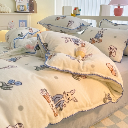 安哆啦家纺 2024新款牛奶绒三角针四件套 兔八哥