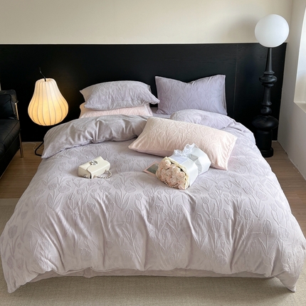 91家纺网 家纺一手货源 找家纺 六巷胡同 2023新款少女心ins郁金香牛奶绒四件套 郁金香-霓裳紫