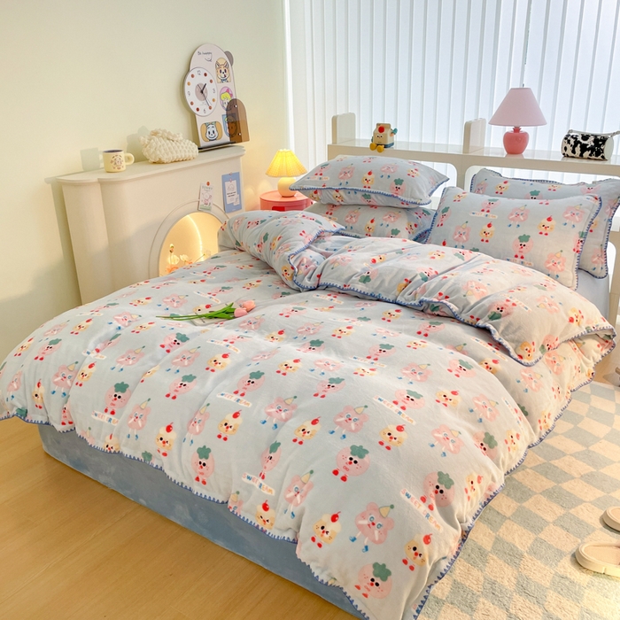 91家纺网 家纺一手货源 找家纺 安哆啦家纺 2024新款牛奶绒三角针四件套 奶酪芝士