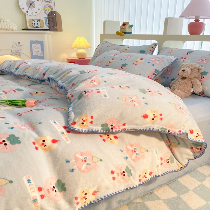 91家纺网 家纺一手货源 找家纺 安哆啦家纺 2024新款牛奶绒三角针四件套 奶酪芝士