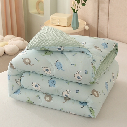 91家纺网 家纺一手货源 找家纺 薇玛仕 2023新款A类针织棉3D豆豆绒大豆被 豆豆绒-蓝小象