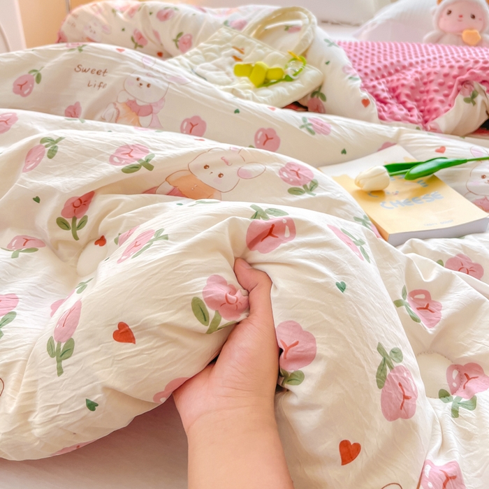 91家纺网 家纺一手货源 找家纺 居易简 2025新款水洗棉双层纱豆豆被 曼塔玫瑰