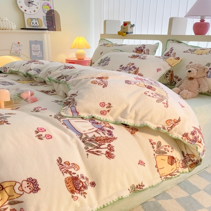 安哆啦家纺 2024新款牛奶绒三角针四件套 狐狸小姐的花园