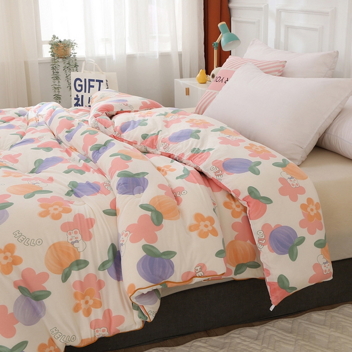 91家纺网 家纺一手货源 找家纺 薇玛仕 2025新款A类牛奶丝针织棉印花大豆被 兔桃桃