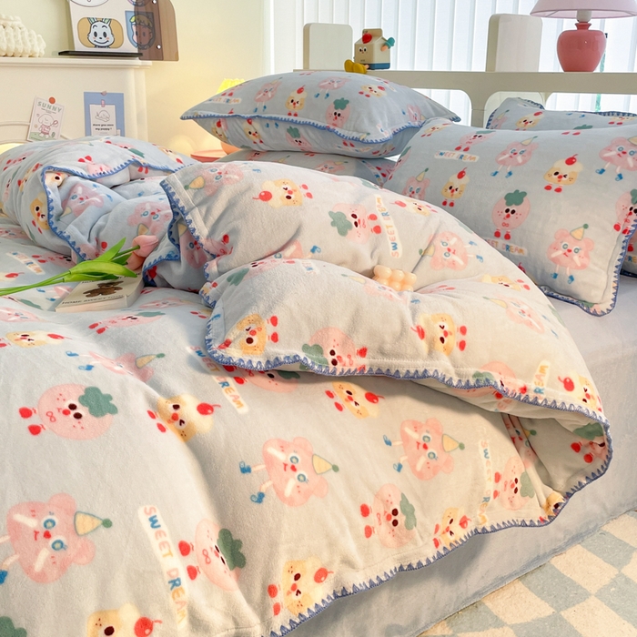 91家纺网 家纺一手货源 找家纺 安哆啦家纺 2024新款牛奶绒三角针四件套 奶酪芝士