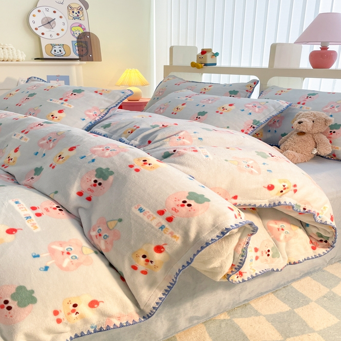 91家纺网 家纺一手货源 找家纺 安哆啦家纺 2024新款牛奶绒三角针四件套 奶酪芝士